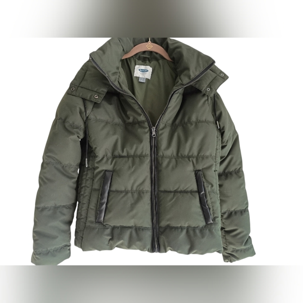 Old Navy Dark Green Quilted Faux Fur Jacket Women SZ S